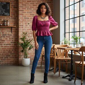 BELLEVUE THE LABEL Aurora Satin with Lace Short Sleeve Blouse Top Size Small NWT